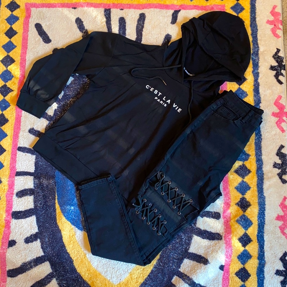 Black Lace Up Jeans (size M)